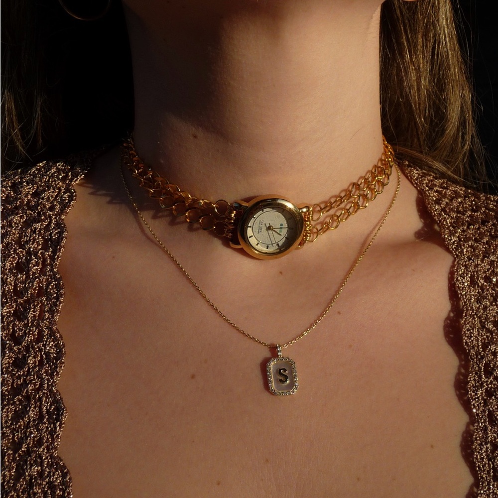 TIME AFTER TIME - Vintage-Inspired Gold Watch Choker Necklace